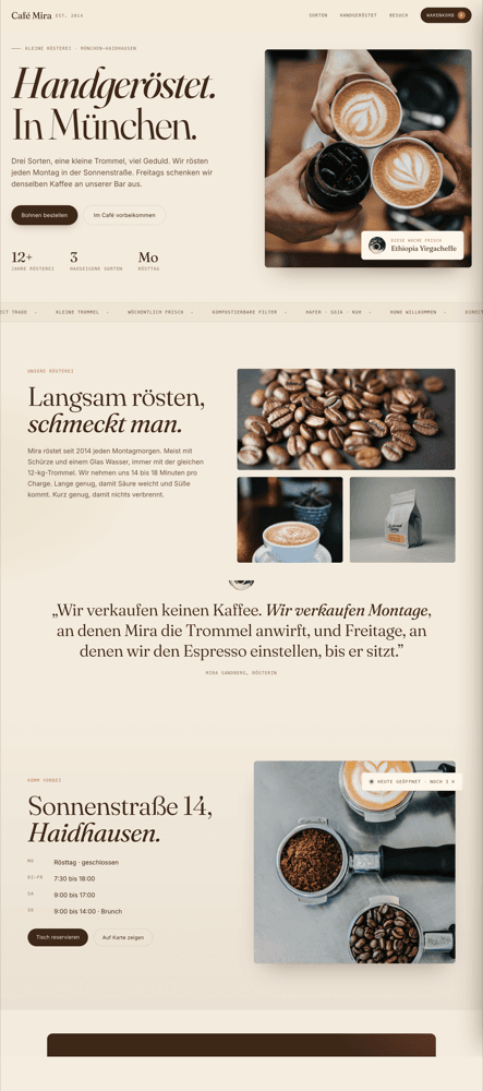 Vorschau der von Romy gebauten Café-Website
